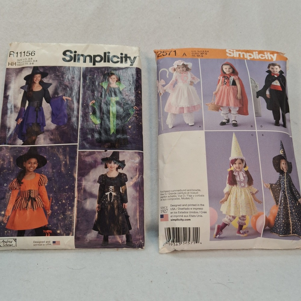 Simplicity Sewing Patterns Lot R11156 2571 Kids Costumes Witch Vampire Multi EUC